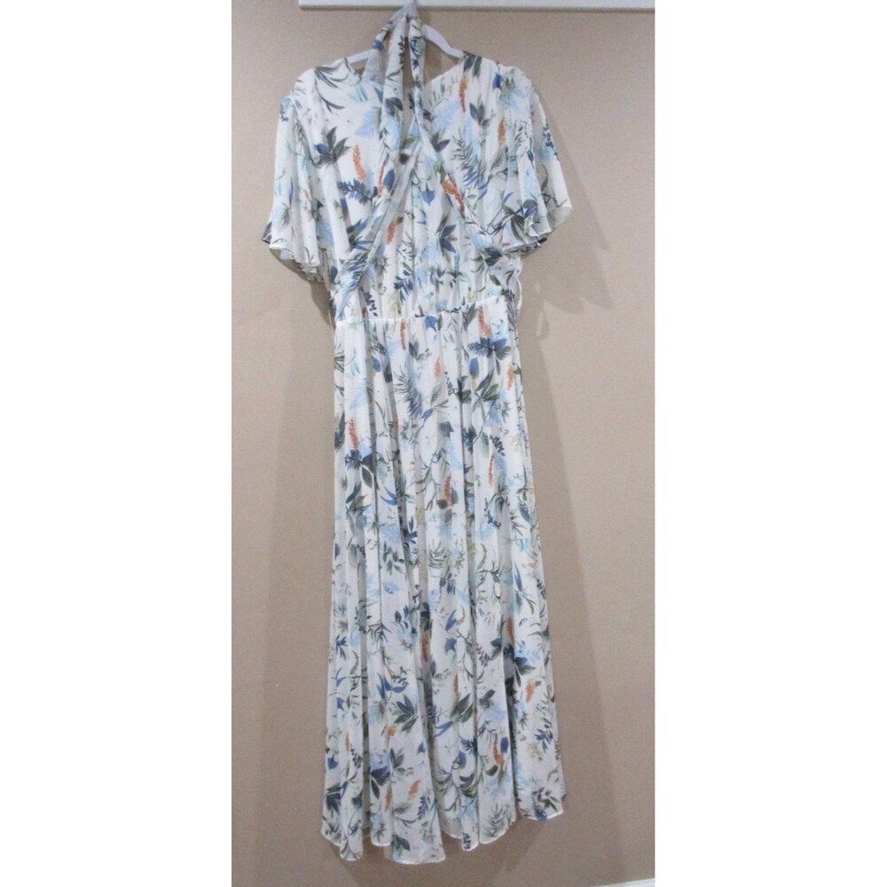 IVY CITY Dress Women XXL White/Blue Floral Long Flutter Sleeve - Picture 2 of 7